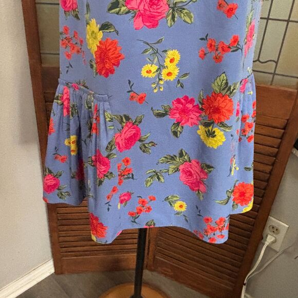 Ann Taylor Blue Floral Pleated Drop Waist Flounce Hem Shift Dress Size 6 - Picture 11 of 15